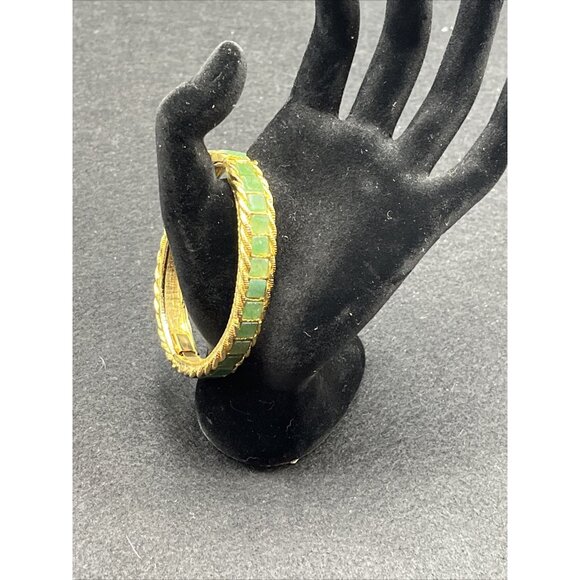 Vintage Swoboda Hinged Goldtone Channel Set Jade Bangle Bracelet - Picture 2 of 16